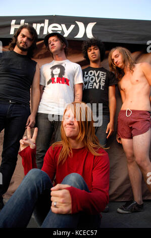 (L-R) Aaron Gillespie (front), Jay Vilardi, Dusty Redmon, Alex Aponte, Kenny Bozich of The Almost portrait at the 2007 Vans Warped Tour at the Coors ampitheatre in Chula Vista, CA Stock Photo