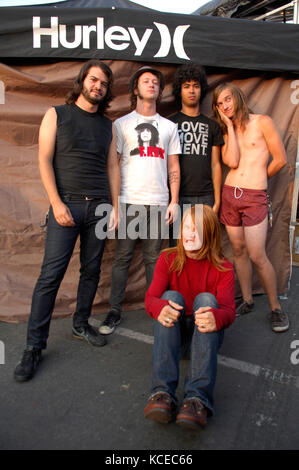 (L-R) Aaron Gillespie (front), Jay Vilardi, Dusty Redmon, Alex Aponte, Kenny Bozich of The Almost portrait at the 2007 Vans Warped Tour at the Coors ampitheatre in Chula Vista, CA Stock Photo