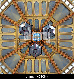 Close up of ornate roof structure at Leadenhall Market, Gracechurch Street, London.