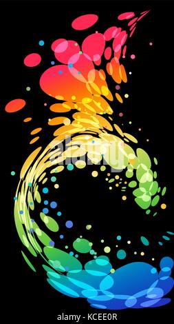 Multicolored motion element on black background, mobile wallpaper Stock Vector