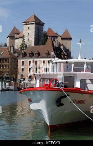 ANNECY, FRANCE, April 8, 2015 : Called ' Venice of the Alps ' because of three streams which travel its old town, Annecy is a renowned tourist center. Stock Photo