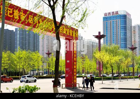 Inner city redevelopment Taiyuan city, Shanxi Province, China. Changfeng West Street. New highway in modernised inner city Stock Photo