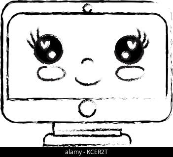 figure kawaii cute happy screen monitor Stock Vector