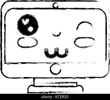 figure kawaii cute funny screen monitor Stock Vector