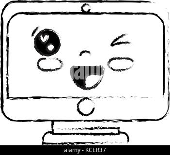 figure kawaii cute funny screen monitor Stock Vector