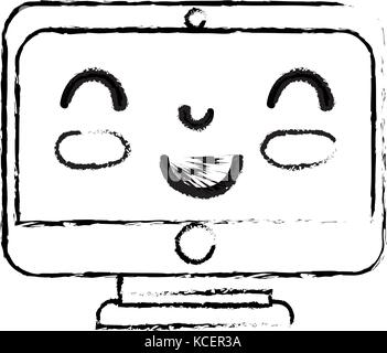 figure kawaii cute happy screen monitor Stock Vector