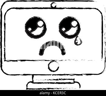 figure kawaii cute crying screen monitor Stock Vector