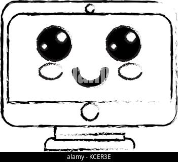 figure kawaii cute happy screen monitor Stock Vector