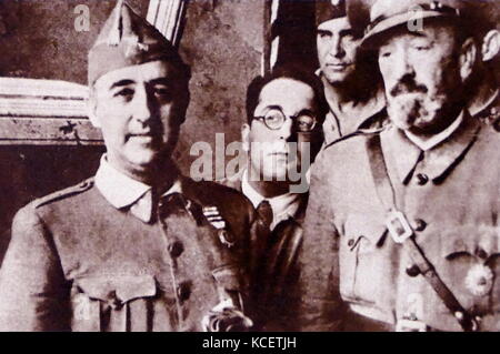 Spanish Civil War Generals: Nationalist generals (left to right), Moscardo, and Franco at the relief of the siege of Toledo 1937. José Moscardó e Ituarte, was the military Governor of Toledo Province during the Spanish Civil War. Stock Photo