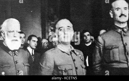 Spanish Civil War nationalist Generals Miguel Cabanellas, Francisco Franco, Queipo de Llano meeting in 1937 Stock Photo