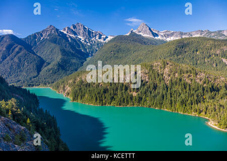 Diablo Lake from overlook is a reservoir in the North Cascade mountains of northern Washington state in North Cascades National Park United States Stock Photo