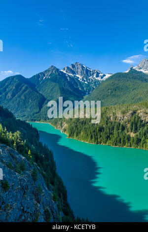 Diablo Lake from overlook is a reservoir in the North Cascade mountains of northern Washington state in North Cascades National Park United States Stock Photo