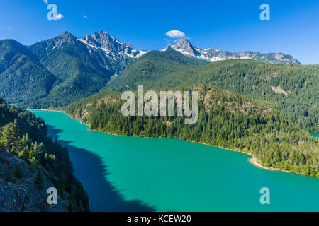 Diablo Lake from overlook is a reservoir in the North Cascade mountains of northern Washington state in North Cascades National Park United States Stock Photo