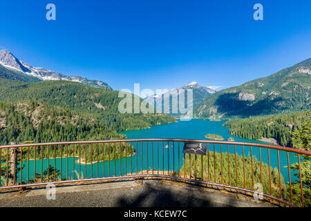 Diablo Lake from overlook is a reservoir in the North Cascade mountains of northern Washington state in North Cascades National Park United States Stock Photo