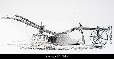 Engraving depicting a Ransomes, Sims & Jefferies combined plough and rotary harrow . Dated 19th Century Stock Photo
