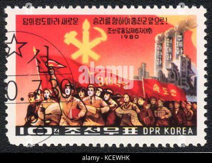 A postage stamp printed in DPR KOREA  shows North Korean people, circa 1980 Stock Photo