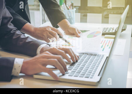 businessteam looking at report and having a discussion in office. business concept. Stock Photo