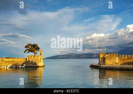 Panoramic view of the port of Nafpaktos town, Western Greece Stock Photo