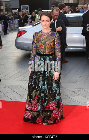 London, UK. 4th Oct, 2017. Claire Foy, Breathe - BFI LFF Opening Night Gala, Leicester Square, London, UK. 04th Oct, 2017. Photo by Richard Goldschmidt Credit: Rich Gold/Alamy Live News Stock Photo