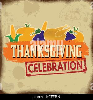 Thanksgiving celebration vintage poster design, vector illustration Stock Vector