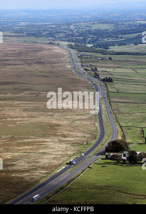 aerial view of a dual carriageway main road into the sun, UK Stock ...