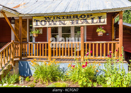 Old west style town of Winthrop in Okanogan County in Washington State in the United States. Stock Photo