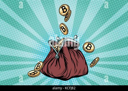 Wallet with bitcoin, crypto currency and electronic money Stock Vector