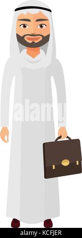 Saudi arab businessman with documents vector flat cartoon illustration. Stock Vector