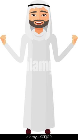 Extremely excited arab iran business man in traditional clothing flat cartoon vector Illustration Stock Vector