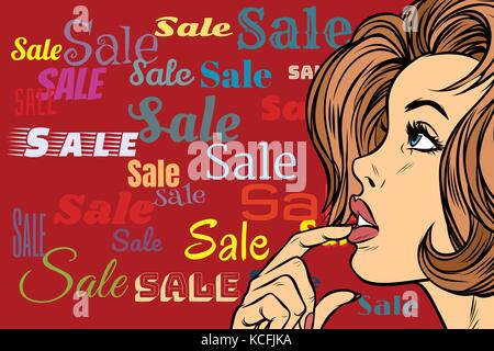 Beautiful woman in sales background Stock Vector
