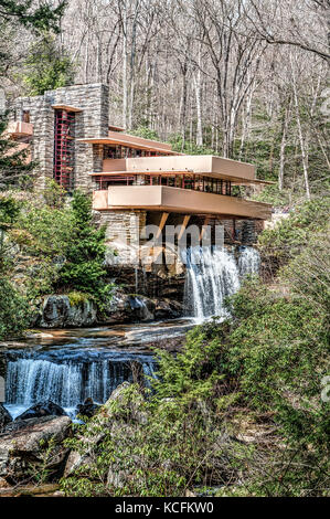 Fallingwater House from the architect Frank Lloyd Wright,  Mill Run Pennsylvania, USA. Home designed in 1935 for Kaufmann family. Stock Photo