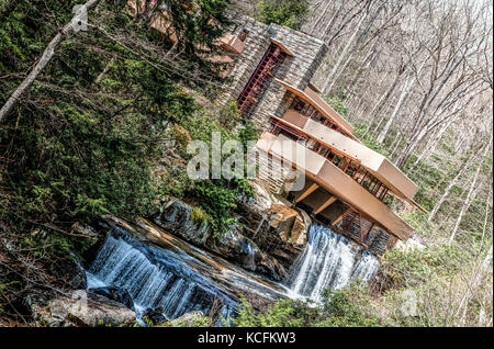 Fallingwater House from the architect Frank Lloyd Wright,  Mill Run Pennsylvania, USA. Home designed in 1935 for Kaufmann family. Stock Photo