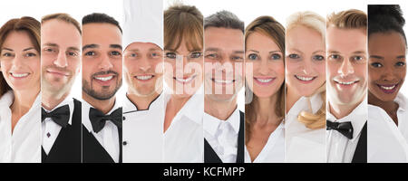 Set Of Happy Male And Female Restaurant Staff Stock Photo