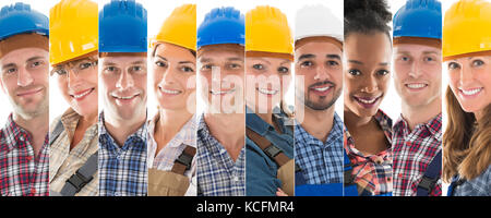 Set Of Happy Male And Female Construction Workers Stock Photo