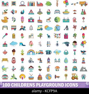 100 childrens playground icons set, cartoon style Stock Vector Image ...