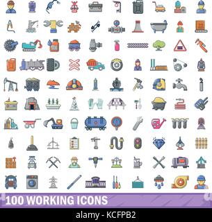 100 working icons set, cartoon style  Stock Vector