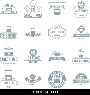 Street food logo icons set, simple style Stock Vector