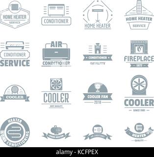 Heating cooling logo icons set, simple style Stock Vector
