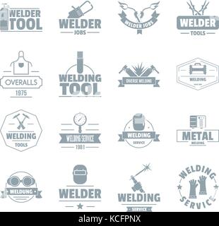 Welding logo icons set, simple style Stock Vector