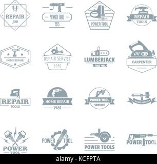 Electric tools logo icons set, simple style Stock Vector
