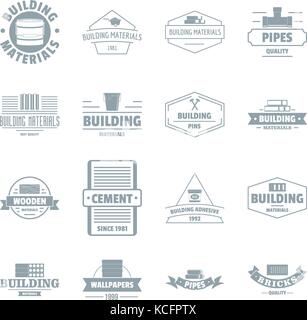 Building materials logo icons set, simple style Stock Vector