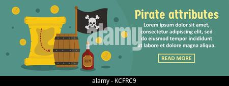 Pirate attributes banner horizontal concept Stock Vector
