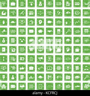 100 business process icons set grunge green Stock Vector