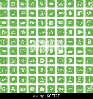 100 call center icons set grunge green Stock Vector