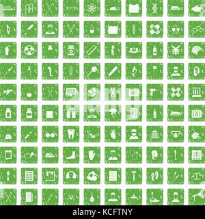 100 ambulance icons set grunge green Stock Vector