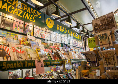 Newstand with magazines and newspapers for reading at Pikes Place Public Market center Seattle Washington Stock Photo