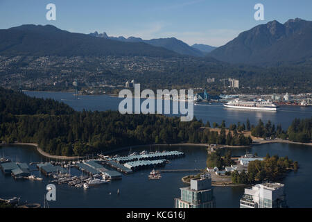 North America, Canada, British Columbia, Vancouver, high angle view of Vancouver, showing Stanley Park. Waterfront and harbour area. Celebrity Cruise  Stock Photo