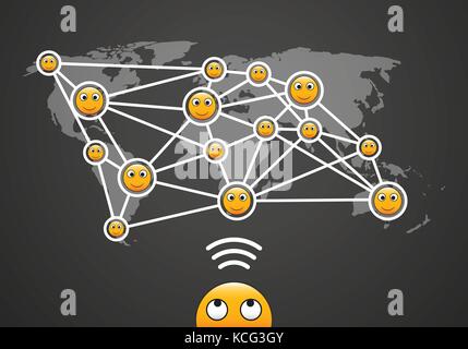 Emoticons connected around the world. Vector design network concept Stock Vector