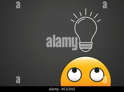 Creative Idea. Light bulb above head concept. Vector illustration with emoticon face. Stock Vector