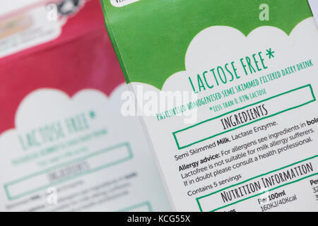 Lactose Free Dairy Drink carton labelling Stock Photo